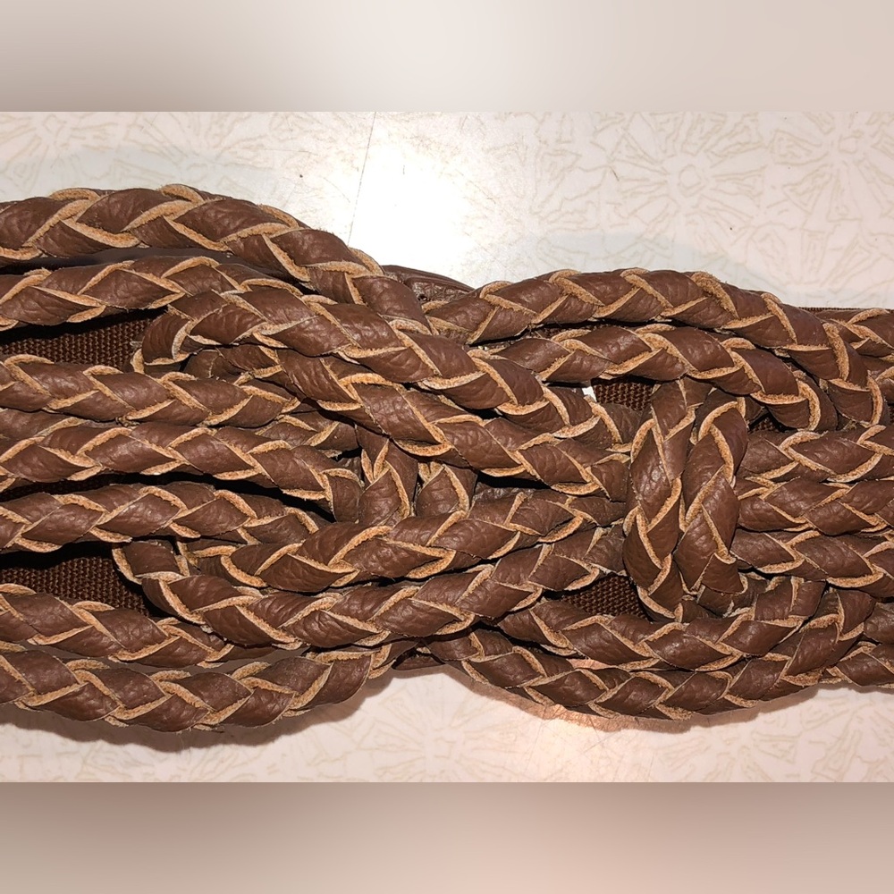 Anthropologie Looping Lanes Knotted Brown Braided Leather Belt S/M - Picture 3 of 6